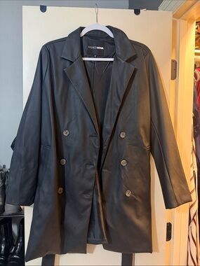 Fashion Nova Black Faux Leather Double-Breasted Blazer Jacket